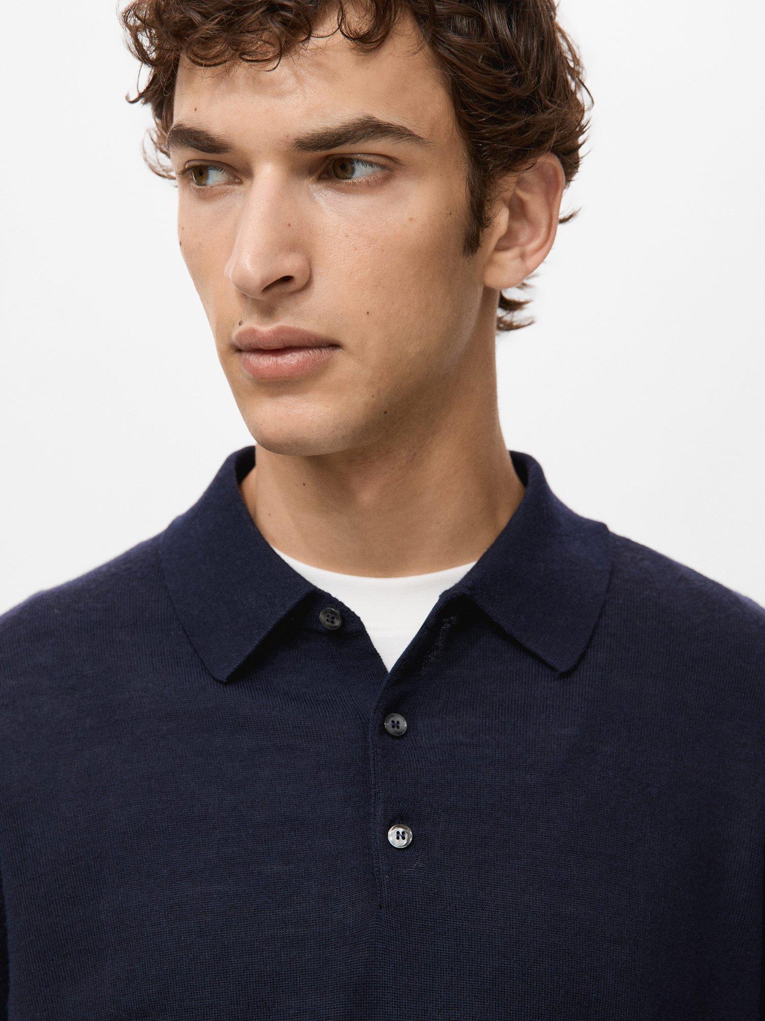 Product image 6 of 8, which shows Mango Willys Wool Regular Fit Long Sleeve Polo Shirt, Navy, L