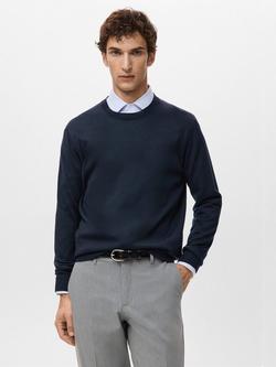 Mango Willys Crew Neck Wool Jumper, Navy
