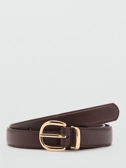 Mango Laminas Oval Buckle Belt, Dark Brown, Dark Brown