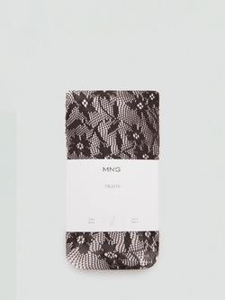 Mango Floral Lace Tights, Dark Brown - view 2, Dark Brown