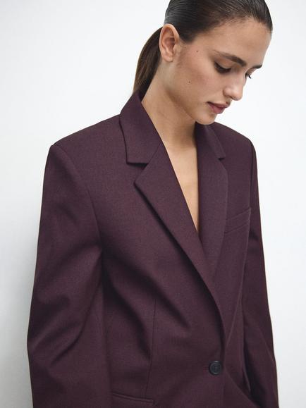 Mango Hidra Single Breasted Blazer, Dark Red - view 2, Dark Red