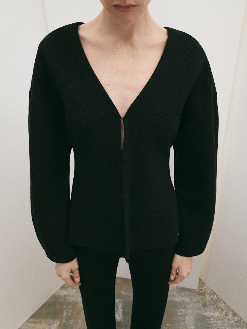 Product image 1 of 6, which shows Mango Sofis Oversized V-Neck Cardigan, Black, L
