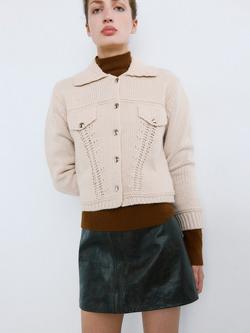 Mango Cynthia Chunky Knit Jacket, Pastel Brown, Pastel Brown