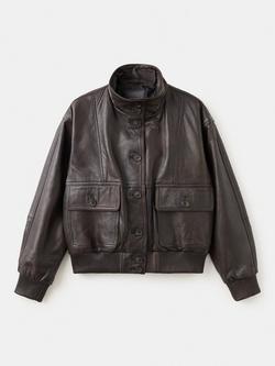 Mango Harrin Pure Leather Jacket, Brown - view 2, Brown