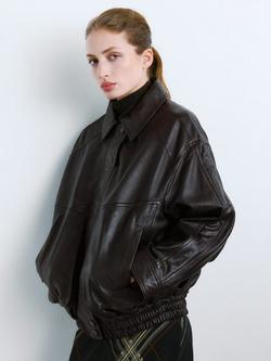 Mango London Pure Leather Jacket, Brown, Brown