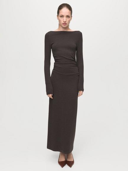 Mango Basila Ruched Maxi Dress, Brown