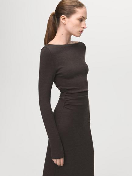 Mango Basila Ruched Maxi Dress - view 2, Brown