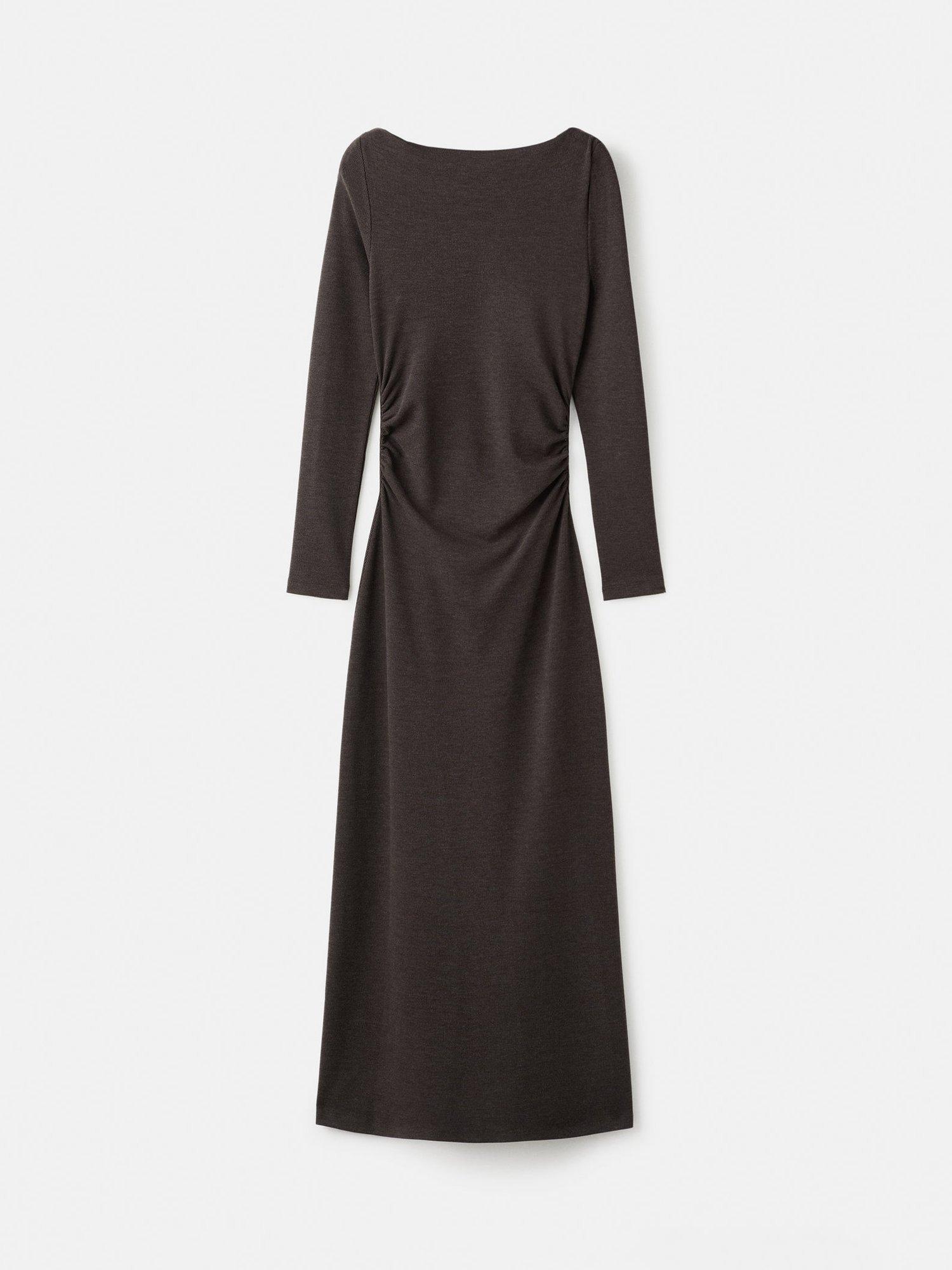 Product image 3 of 8, which shows Mango Basila Ruched Maxi Dress, Brown, 10