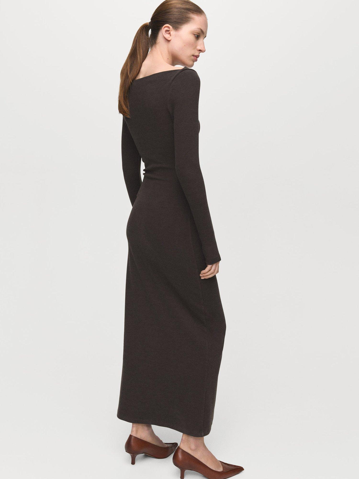 Product image 4 of 8, which shows Mango Basila Ruched Maxi Dress, Brown, 10