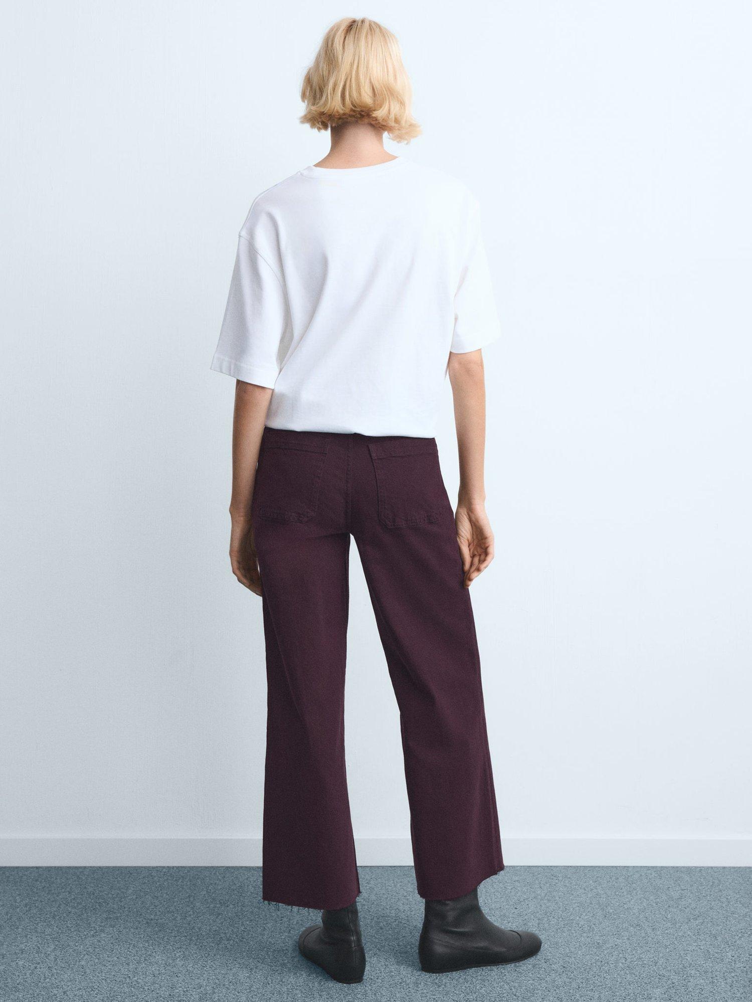 Product image 4 of 8, which shows Mango Catherin Frayed Hem Cropped Jeans, Dark Red, 10