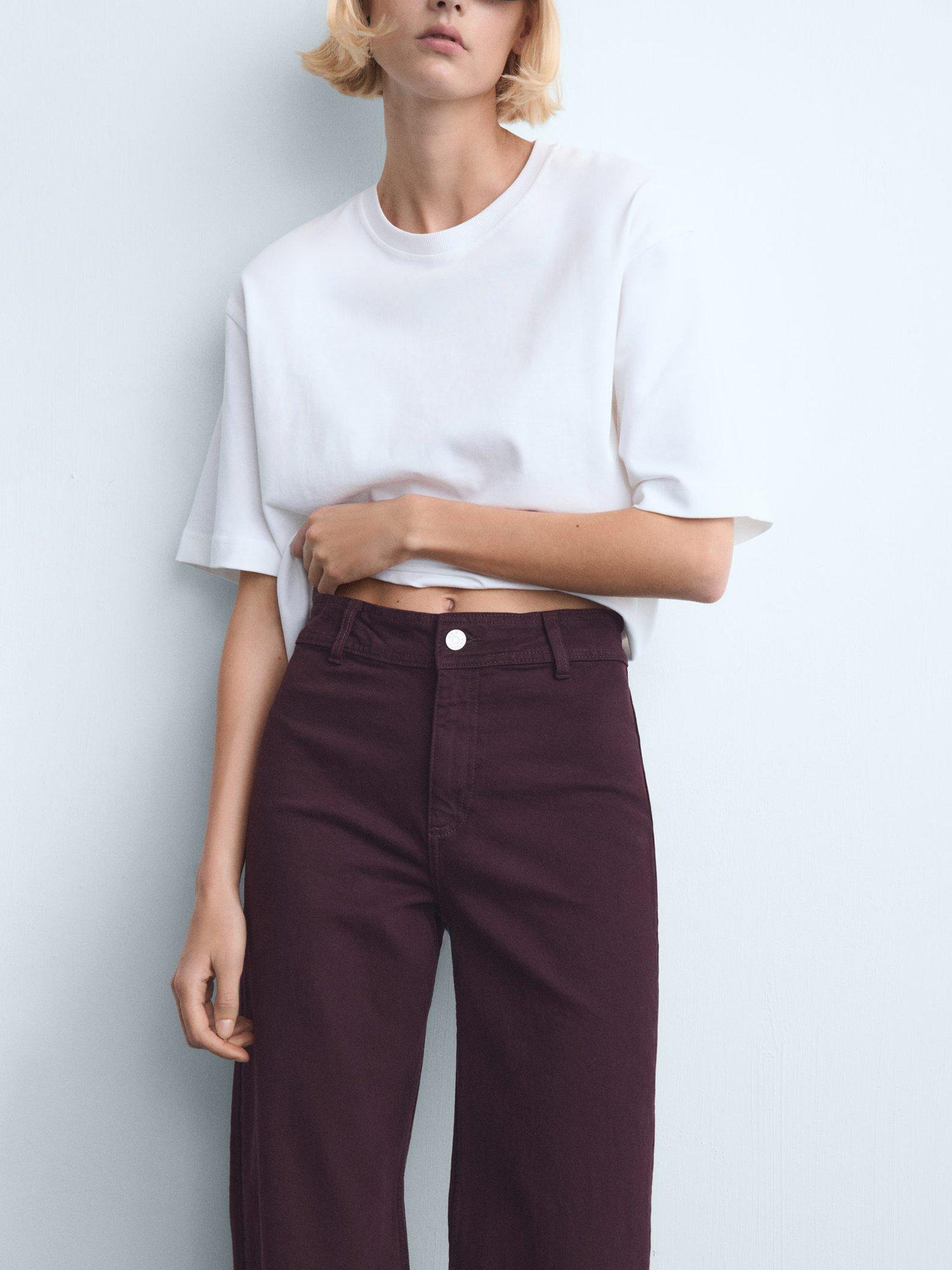 Product image 6 of 8, which shows Mango Catherin Frayed Hem Cropped Jeans, Dark Red, 10