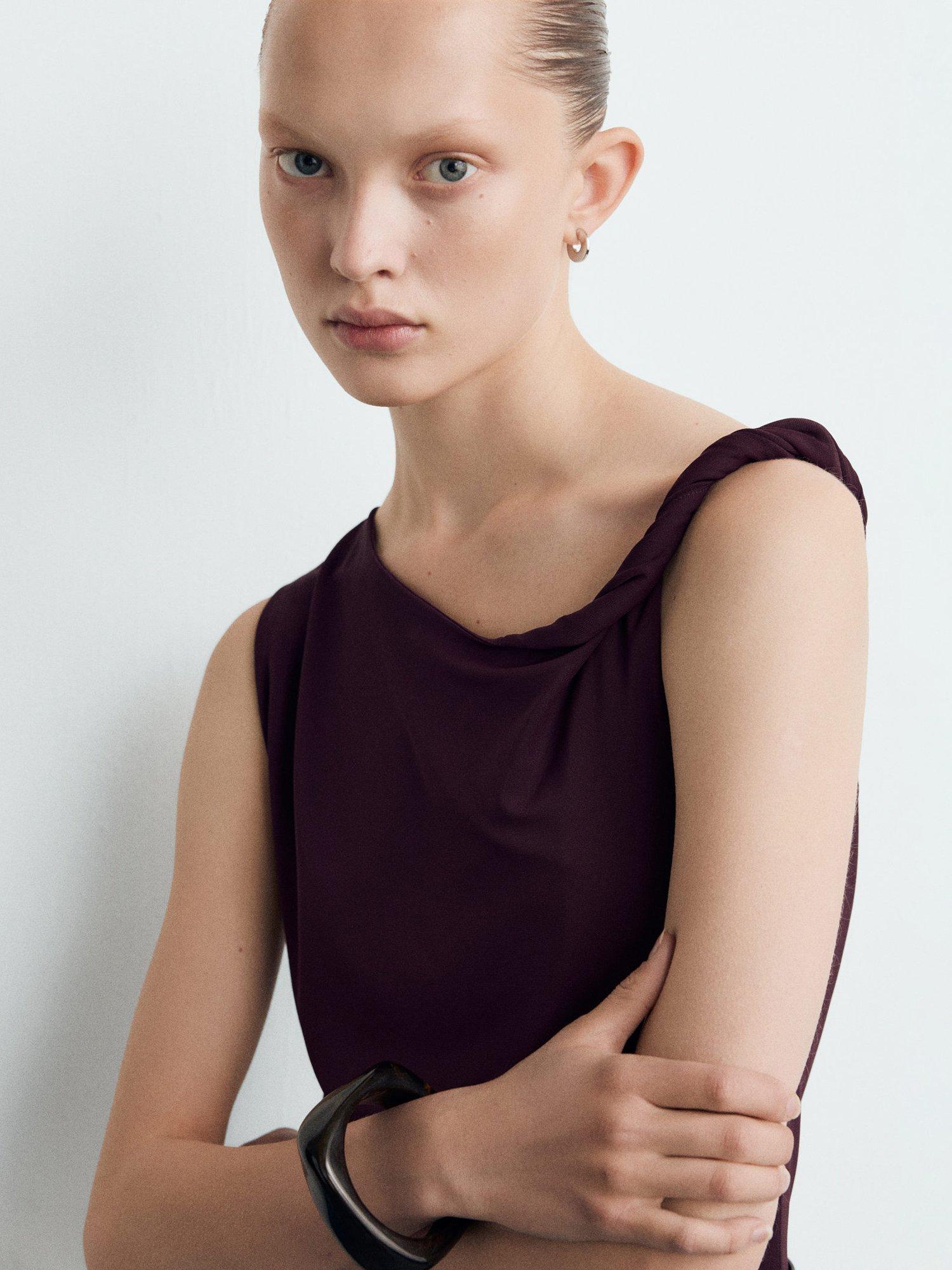 Product image 6 of 7, which shows Mango Alicia Asymmetric Neck Belted Jumpsuit, Dark Red, L