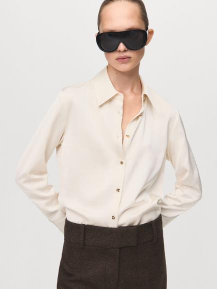 Mango Ideale Satin Shirt, Light Beige