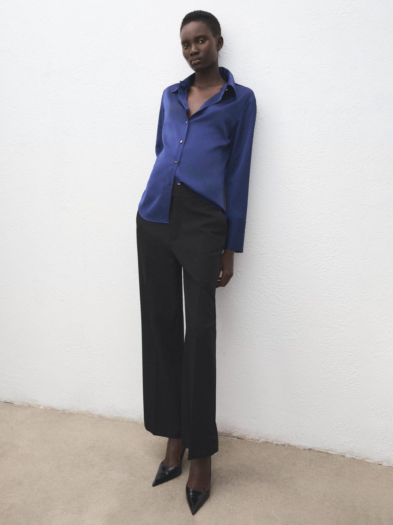 Product image 1 of 8, which shows Mango Ideale Satin Shirt, Medium Blue, 4