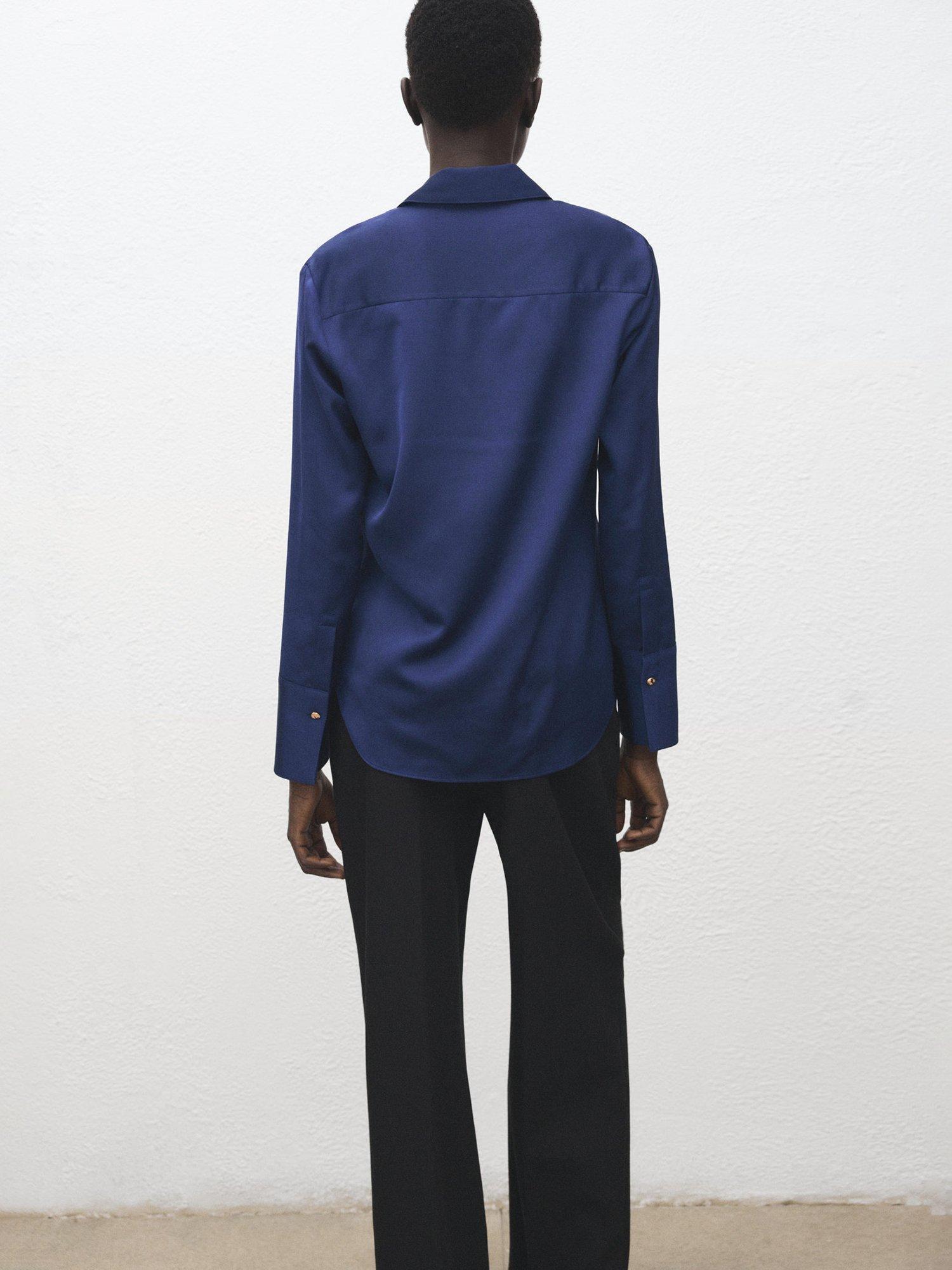 Product image 4 of 8, which shows Mango Ideale Satin Shirt, Medium Blue, 4