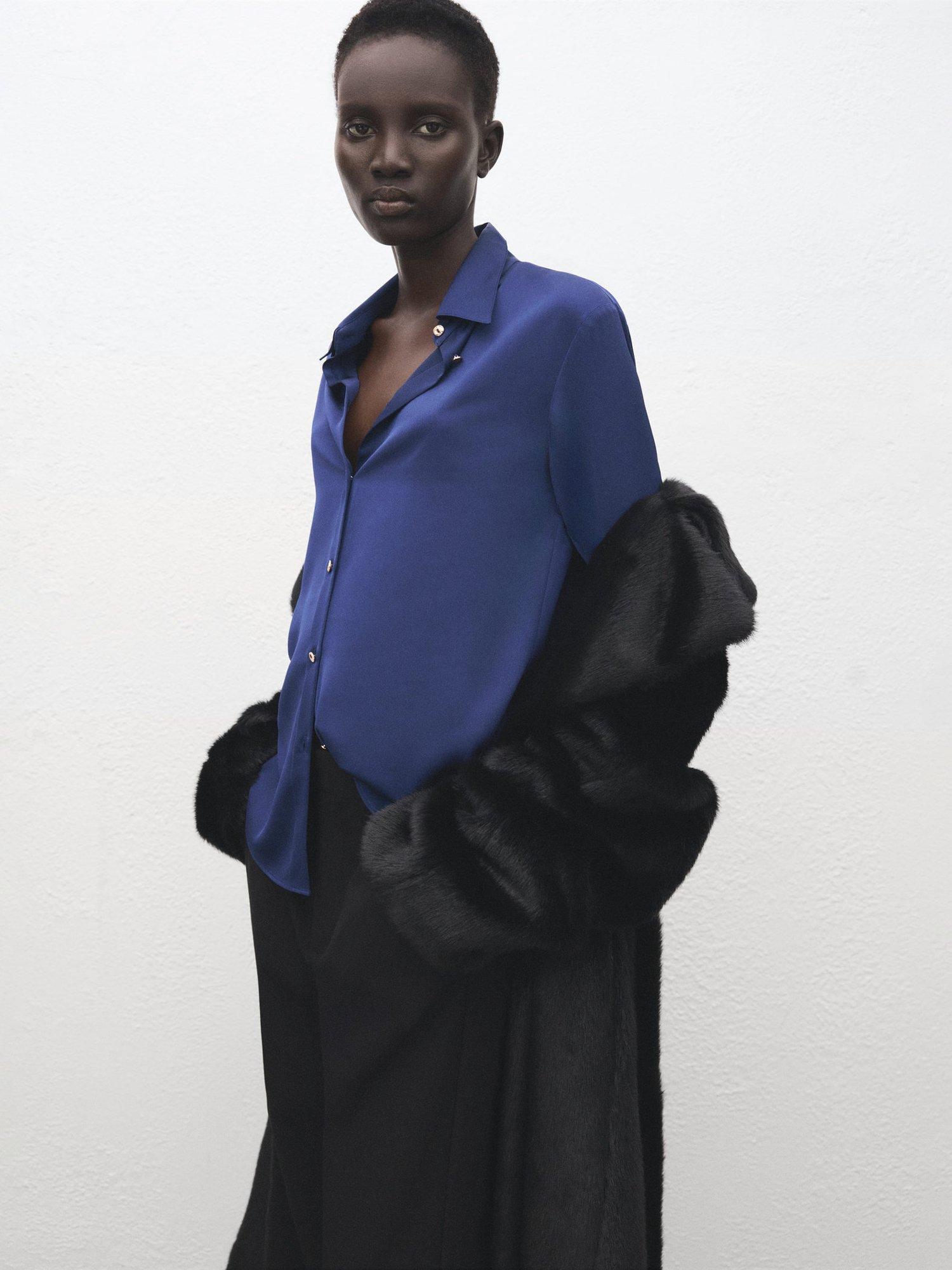 Product image 6 of 8, which shows Mango Ideale Satin Shirt, Medium Blue, 4