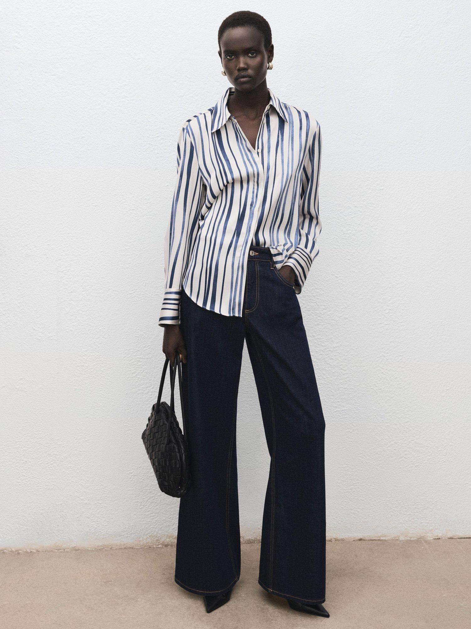 Product image 2 of 8, which shows Mango Ideale Stripe Satin Shirt, Navy, 10