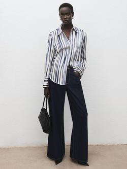 Mango Ideale Stripe Satin Shirt, Navy - view 2, Navy