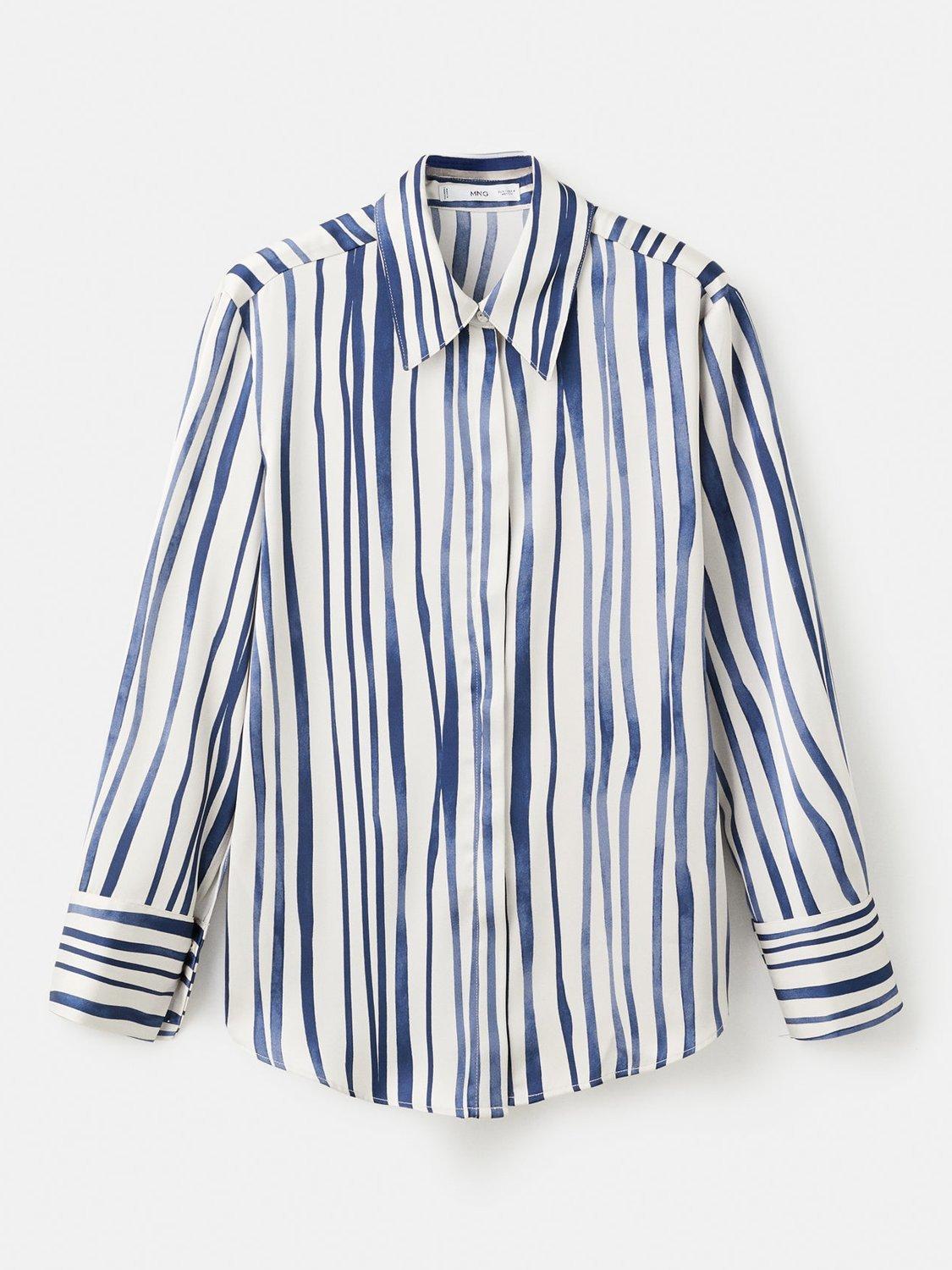 Product image 3 of 8, which shows Mango Ideale Stripe Satin Shirt, Navy, 10