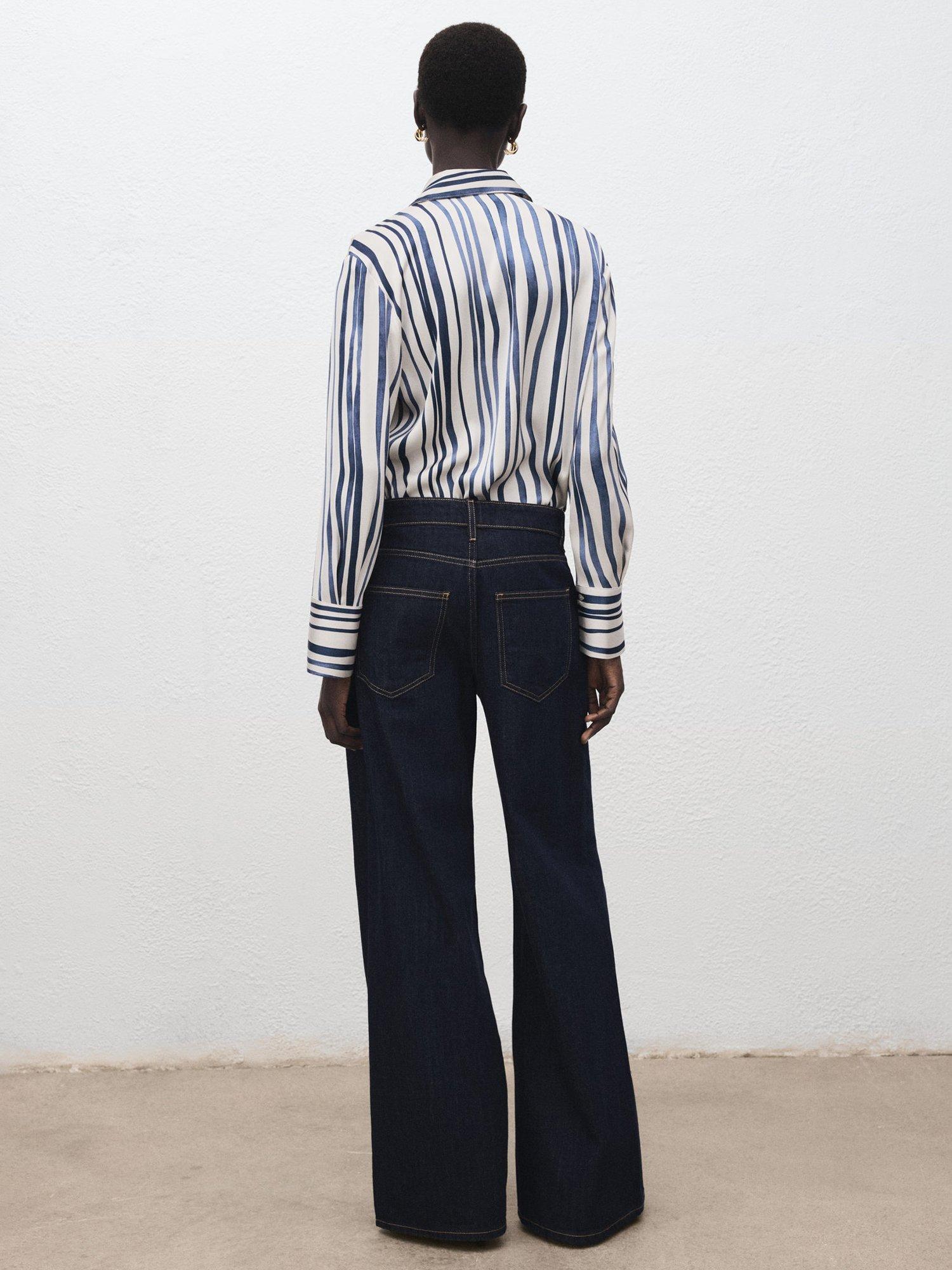 Product image 4 of 8, which shows Mango Ideale Stripe Satin Shirt, Navy, 10