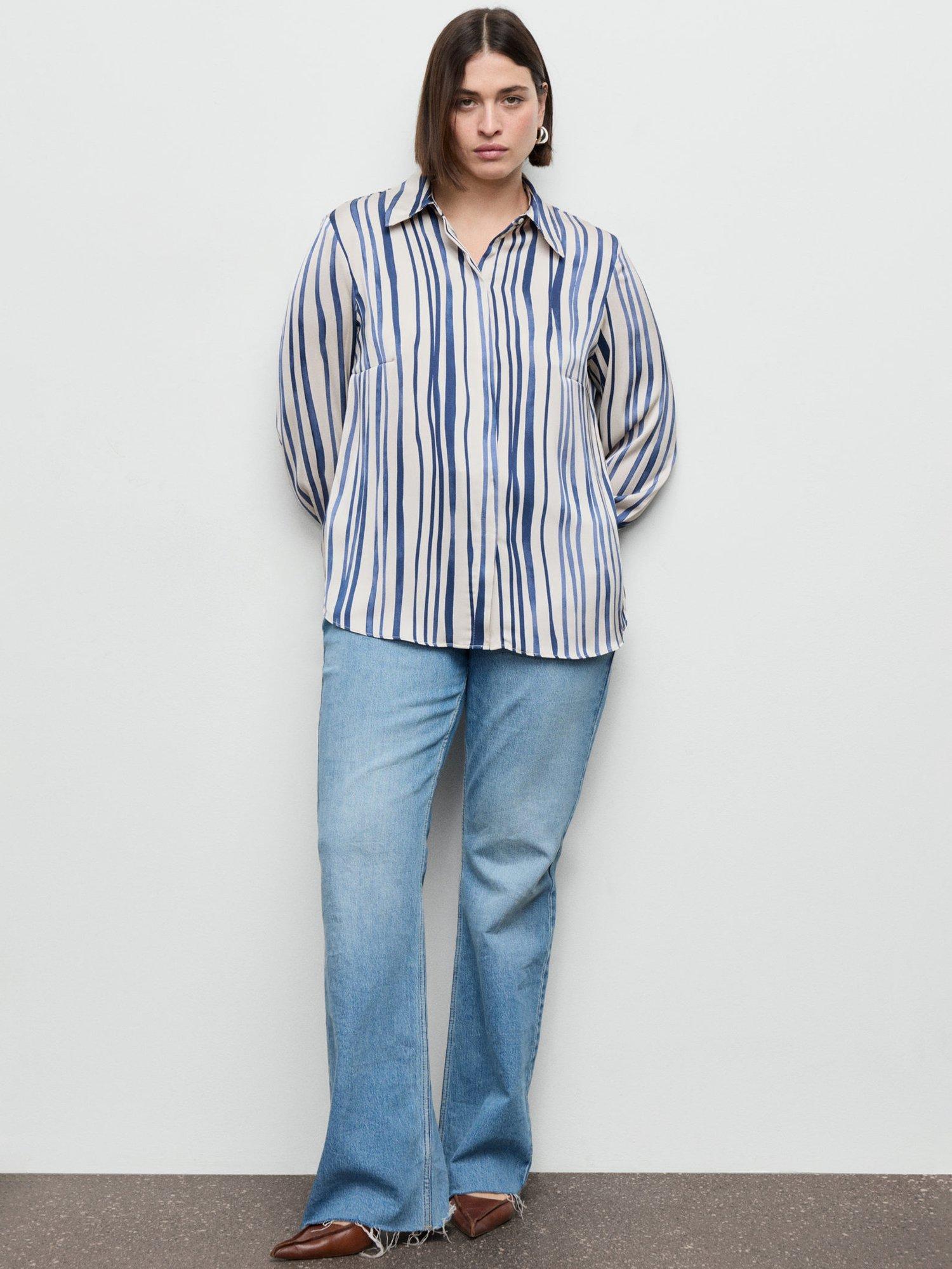 Product image 7 of 8, which shows Mango Ideale Stripe Satin Shirt, Navy, 10