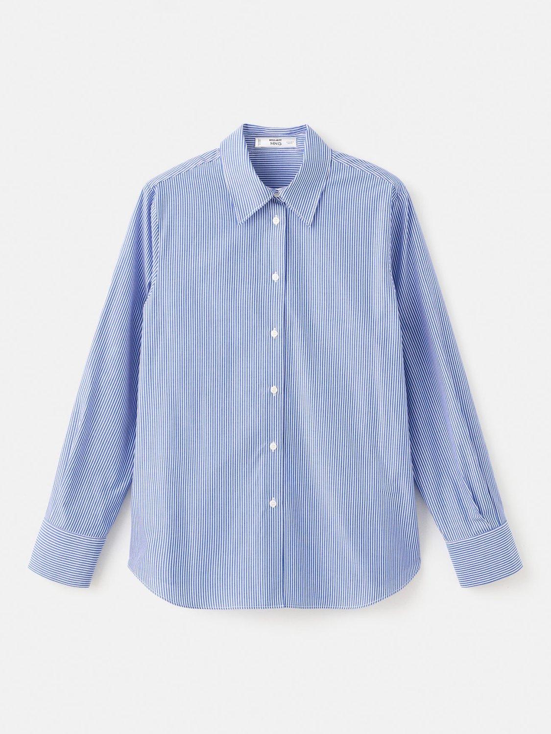 Product image 3 of 8, which shows Mango Regu Stripe Long Sleeve Shirt, Pastel Blue, 10