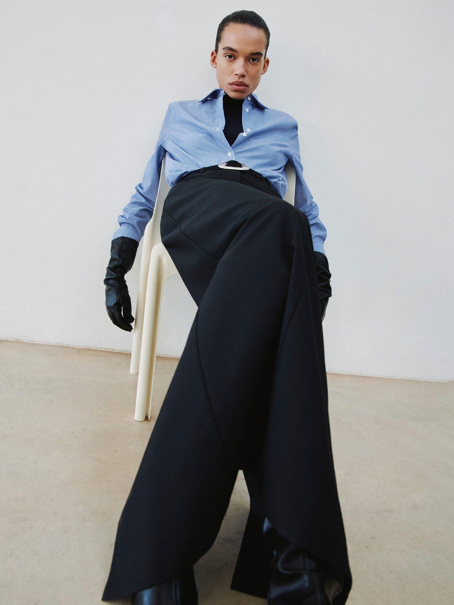 Product image 6 of 8, which shows Mango Regu Stripe Long Sleeve Shirt, Pastel Blue, 10