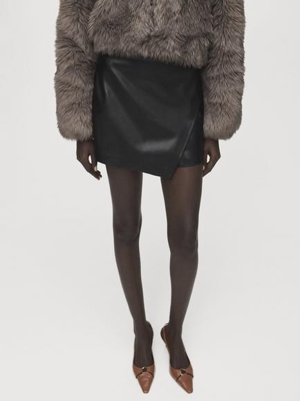 Mango Candy Faux Leather Skorts, Black, Black