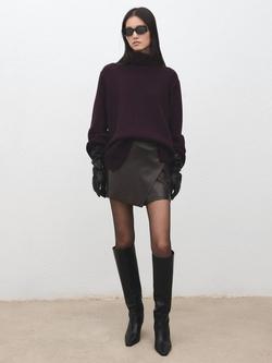 Mango Candy Faux Leather Asymmetric Mini Skorts, Dark Brown, Dark Brown