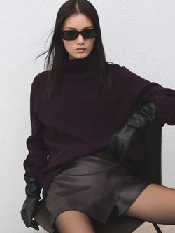 Mango Candy Faux Leather Asymmetric Mini Skorts, Dark Brown - view 2, Dark Brown