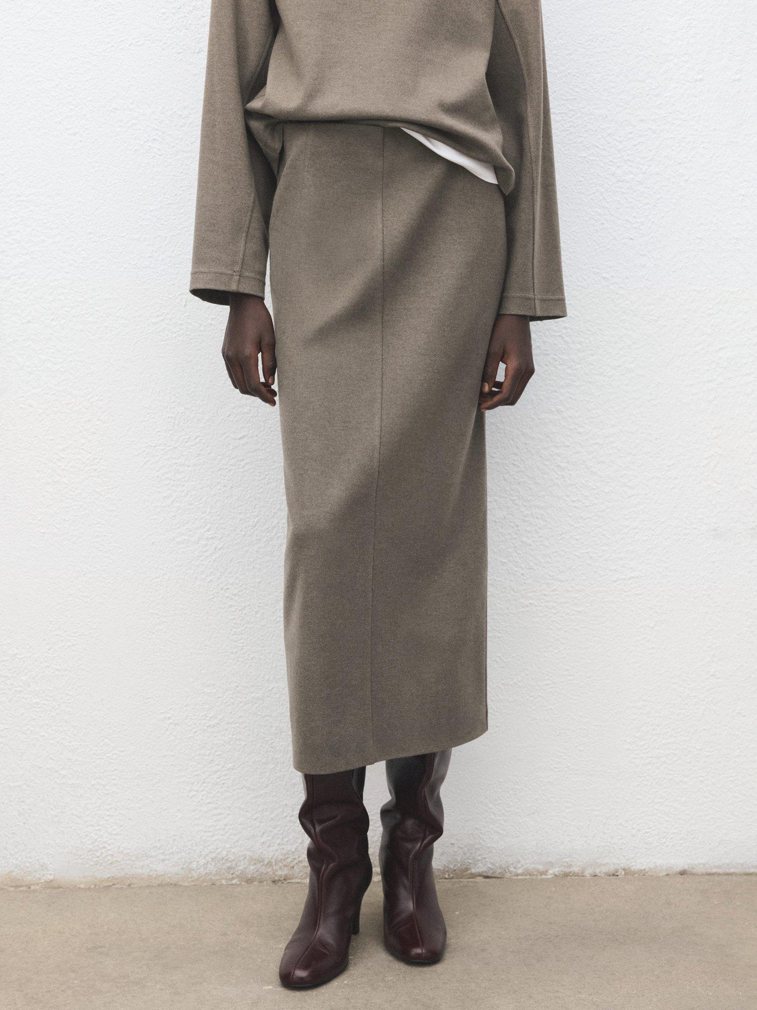 Product image 1 of 8, which shows Mango Chile Pencil Midi Skirt, Medium Brown, L