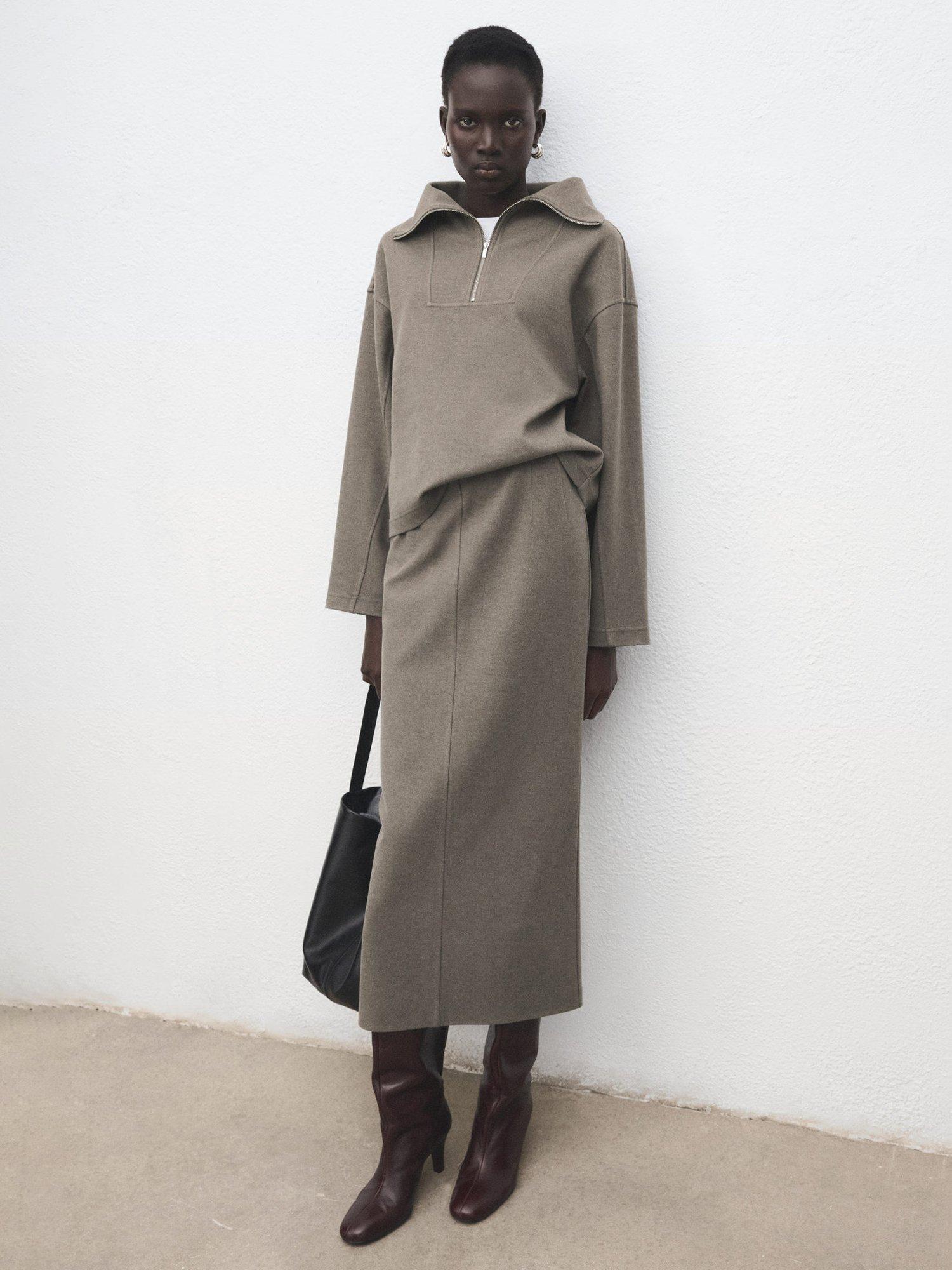 Product image 2 of 8, which shows Mango Chile Pencil Midi Skirt, Medium Brown, L