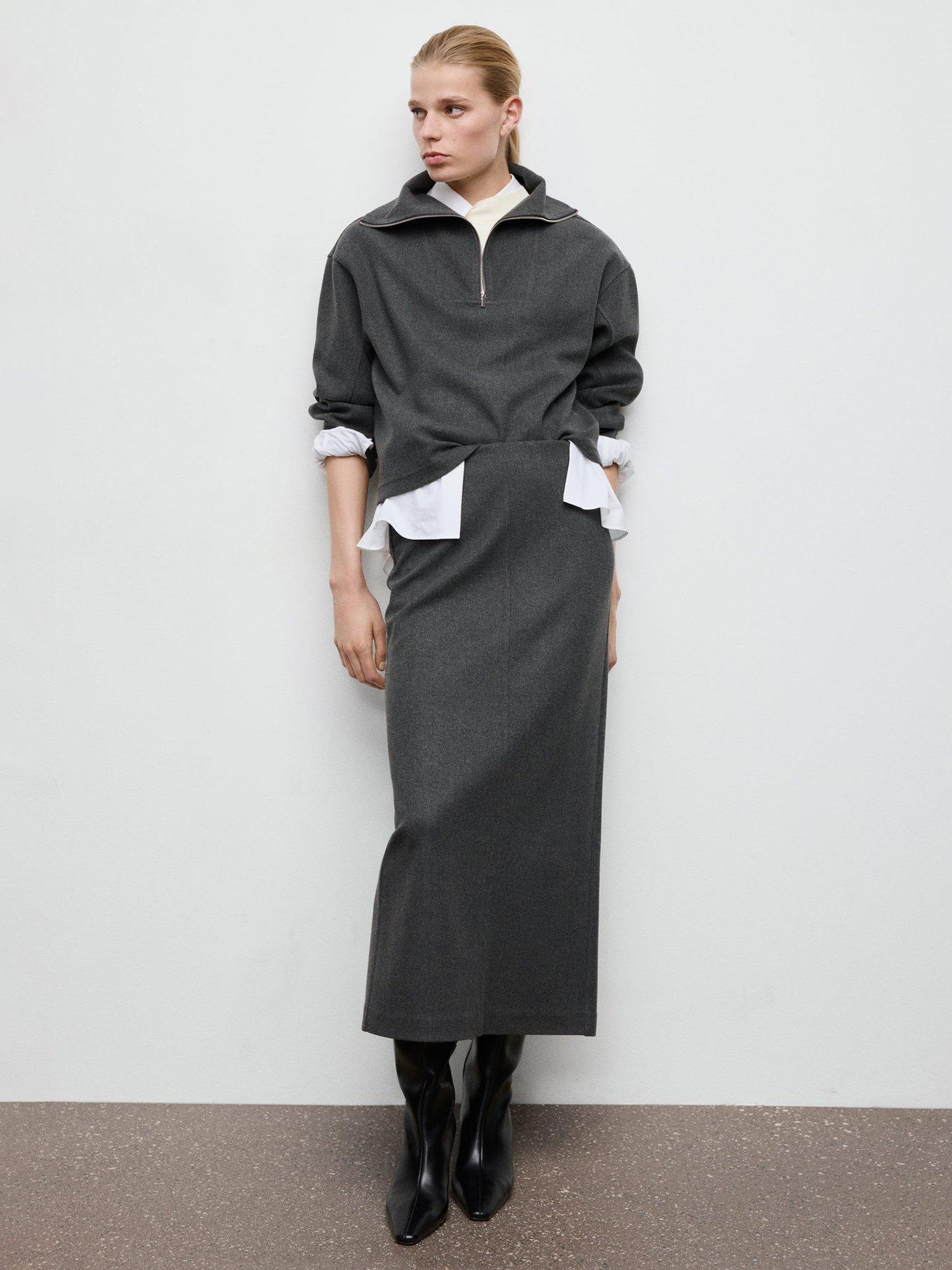 Product image 2 of 7, which shows Mango Chile Pencil Midi Skirt, Dark Grey, XXS
