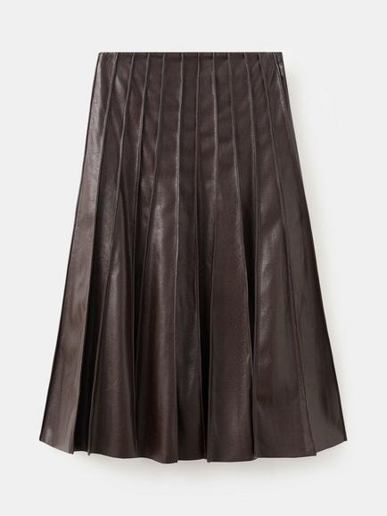 Mango Dalia Godet Faux Leather Skirt, Brown, Brown