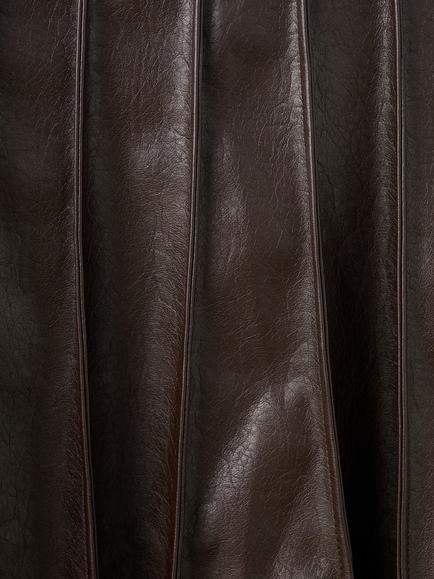 Mango Dalia Godet Faux Leather Skirt, Brown - view 2, Brown