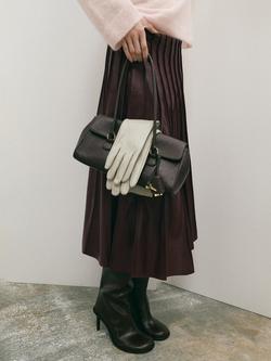 Mango Dalia Godet Faux Leather Skirt, Dark Red - view 2, Dark Red