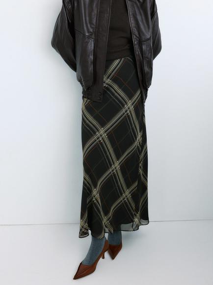 Mango Mimi Plaid Check Midi Skirt, Black, Black
