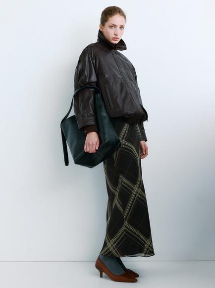 Mango Mimi Plaid Check Midi Skirt, Black - view 2, Black