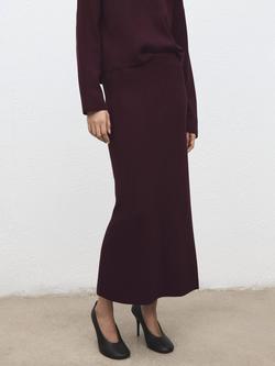 Mango Twintow Knitted Midi Skirt, Dark Red, Dark Red