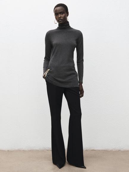 Mango Ana Brooch Detail Turtleneck Jumper, Charcoal - view 2, Charcoal