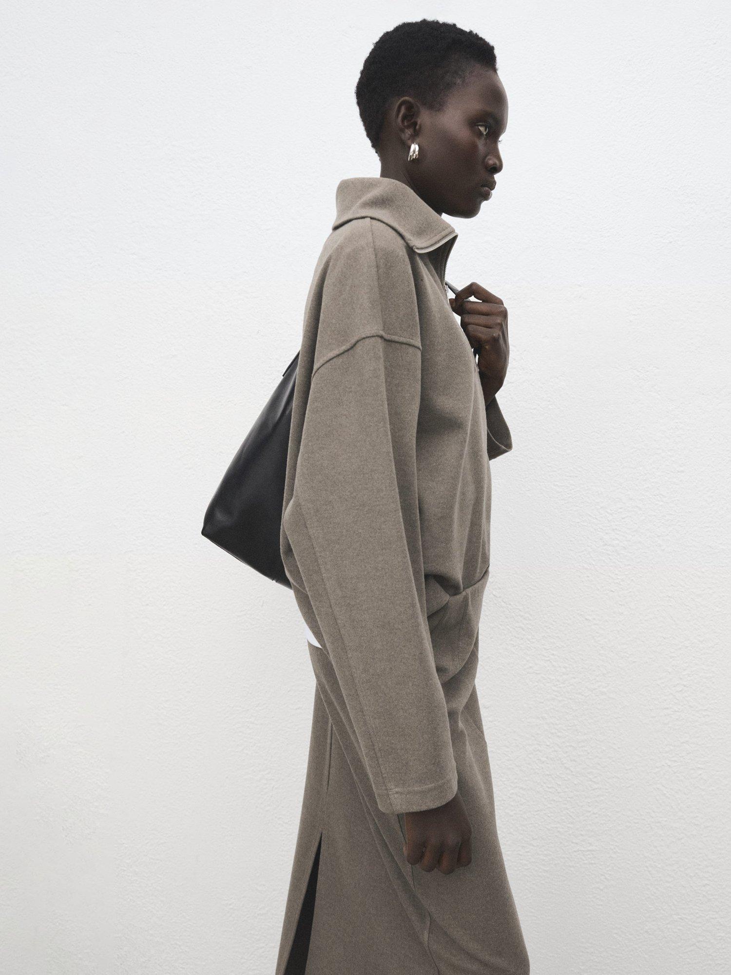 Product image 2 of 8, which shows Mango Chile High Zip Neck Sweatshirt, Medium Brown, XXS