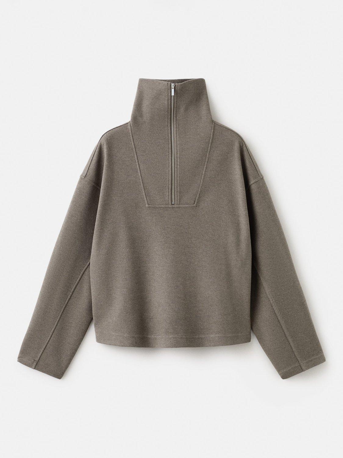 Product image 3 of 8, which shows Mango Chile High Zip Neck Sweatshirt, Medium Brown, XXS