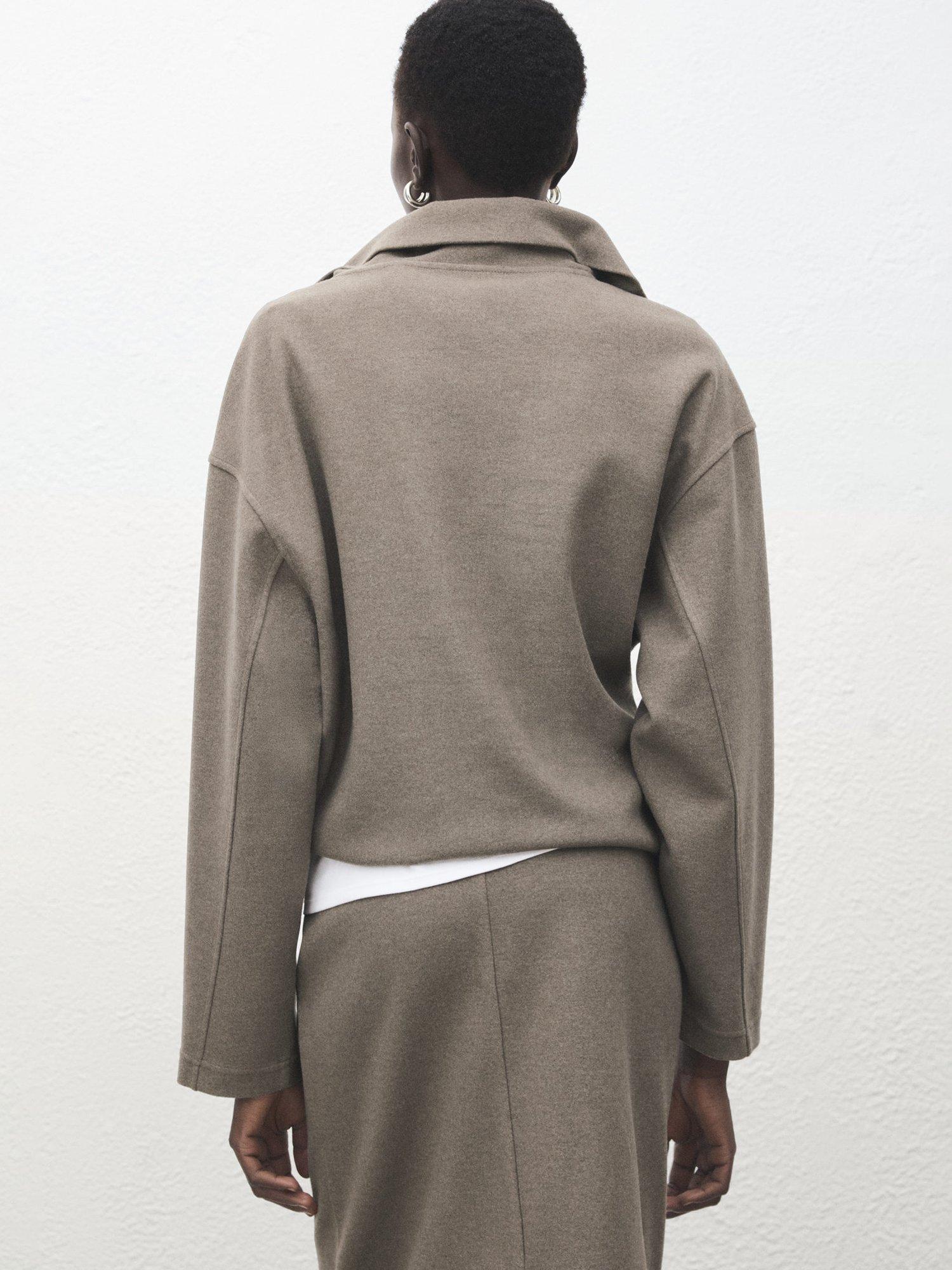 Product image 4 of 8, which shows Mango Chile High Zip Neck Sweatshirt, Medium Brown, XXS