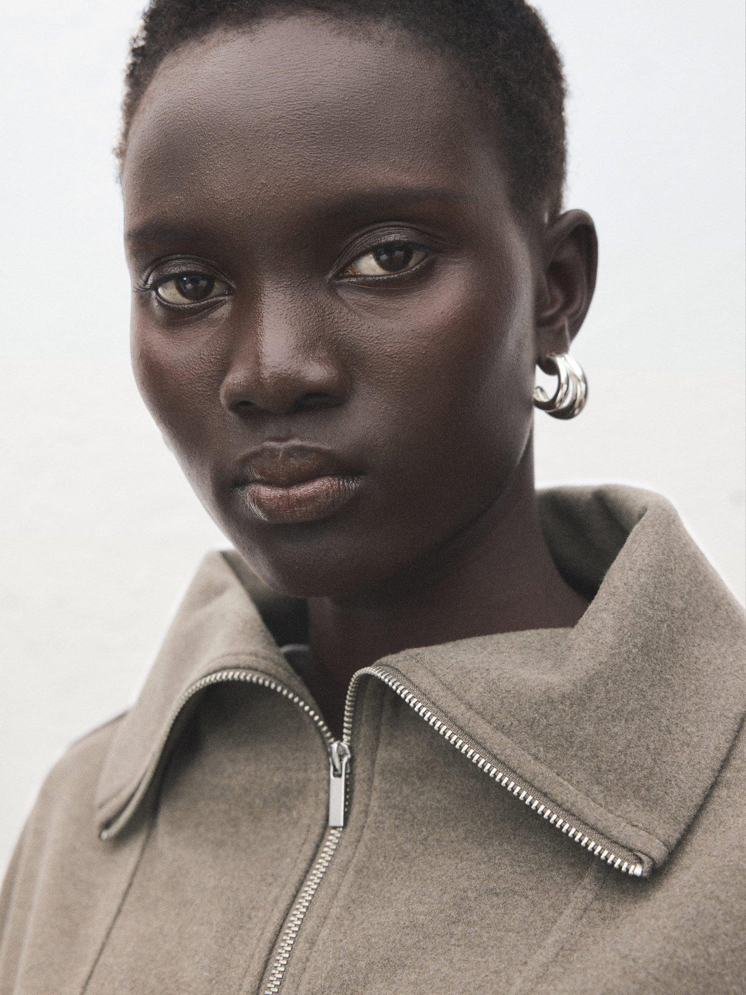 Product image 6 of 8, which shows Mango Chile High Zip Neck Sweatshirt, Medium Brown, XXS