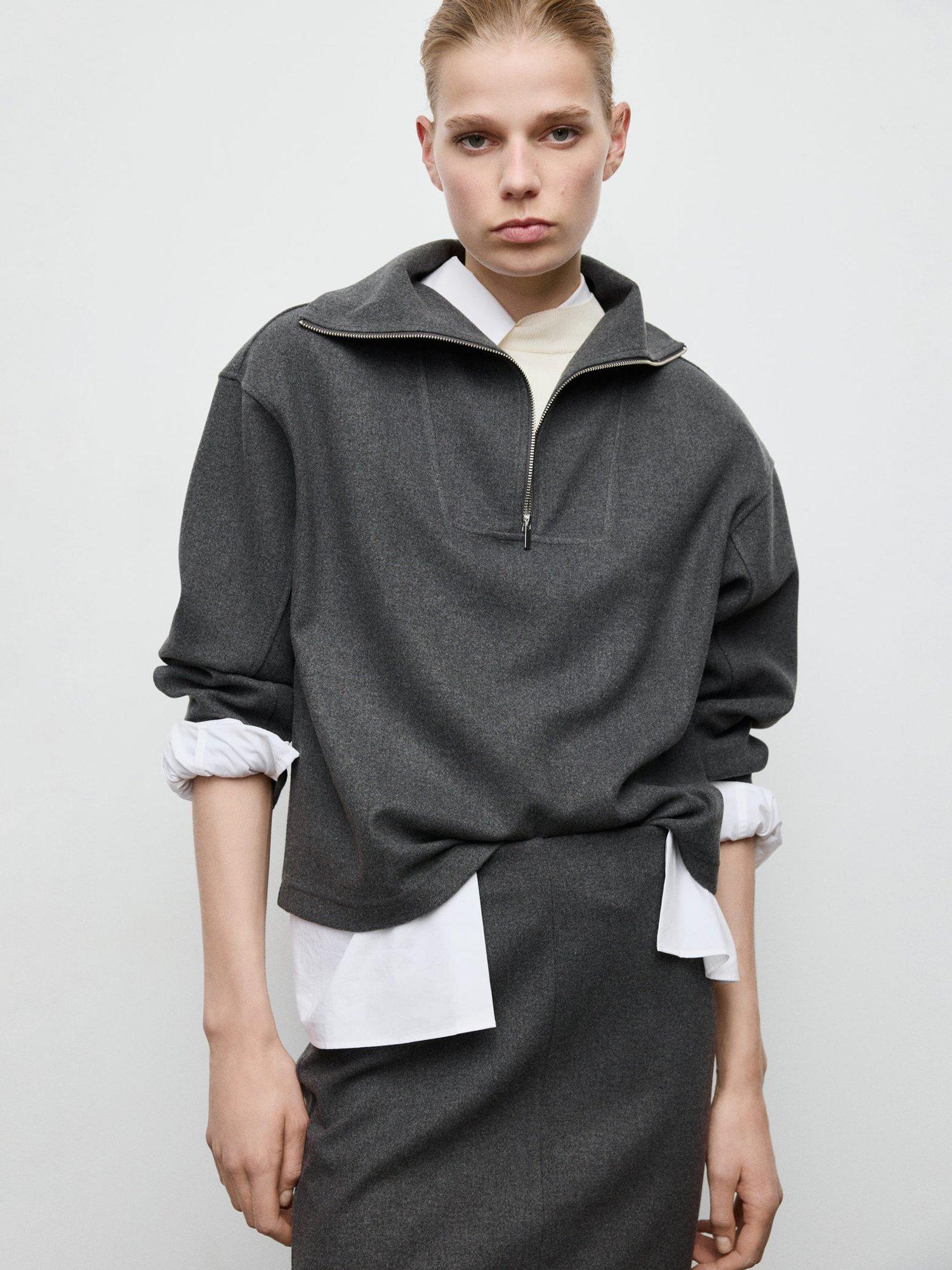 Product image 1 of 8, which shows Mango Chile High Zip Neck Sweatshirt, Dark Grey, XXS