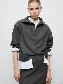 Mango Chile High Zip Neck Sweatshirt, Dark Grey