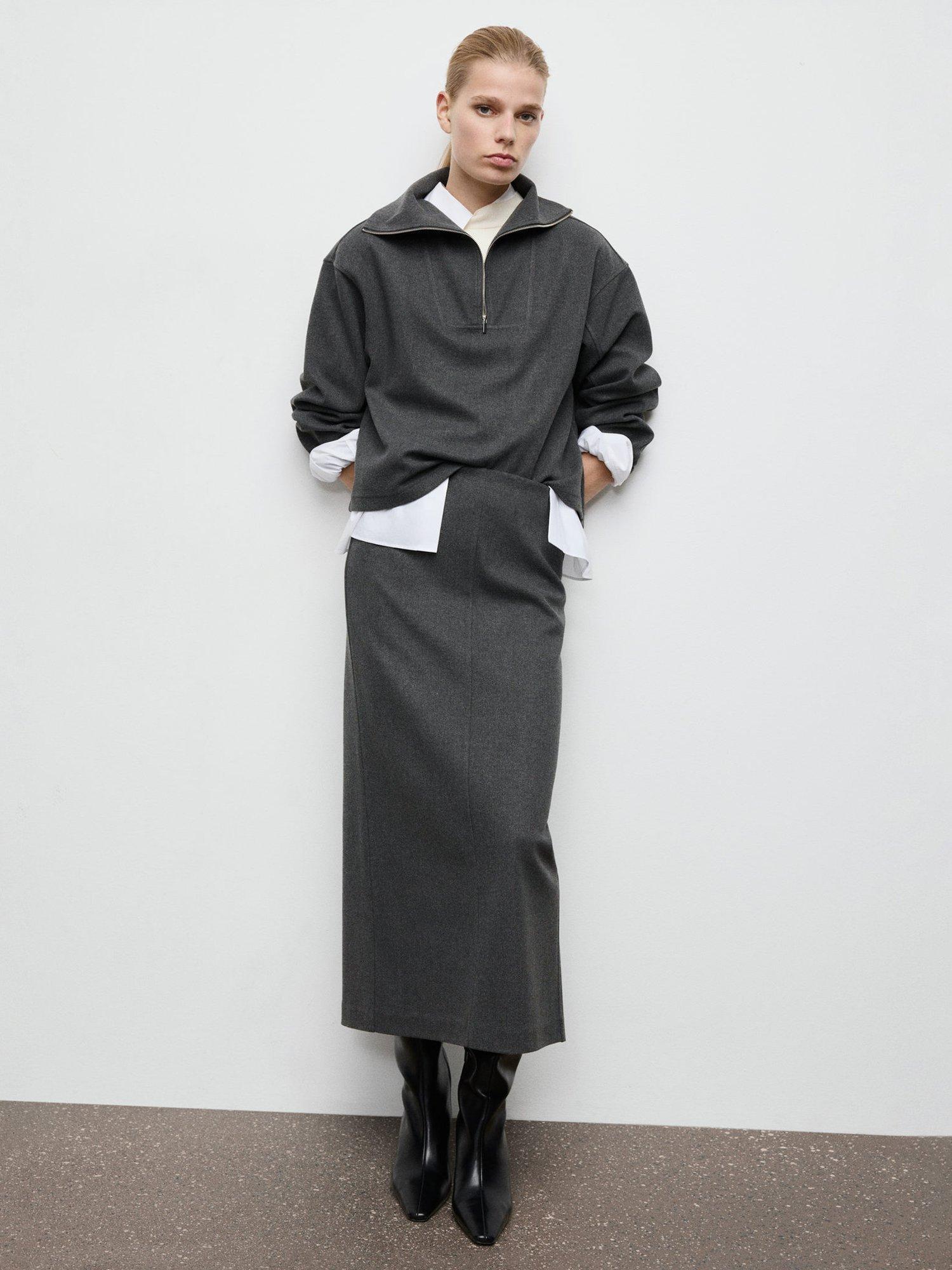 Product image 2 of 8, which shows Mango Chile High Zip Neck Sweatshirt, Dark Grey, XXS