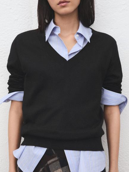Mango Lucca V-Neck Jumper, Black, Black