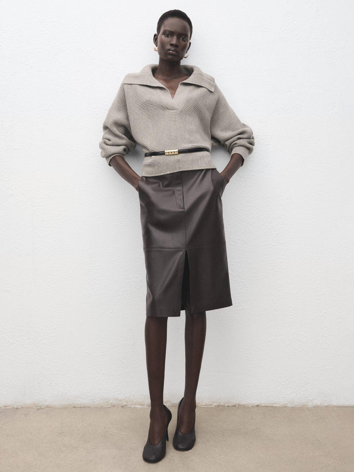 Product image 2 of 8, which shows Mango Manzana Polo Jumper, Lt Pastel Grey, L