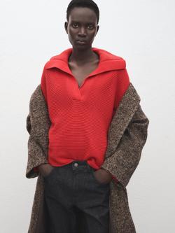 Mango Manzana Polo Neck Ribbed Jumper, Red, Red